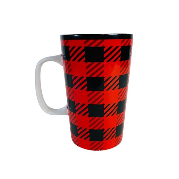 Starbucks Buffalo Plaid Coffee Mug Tall Red Black Checked Ceramic Tumbler 16 Oz - Picture 3 of 12